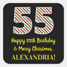 ハッピー55誕生日&メリークリスマス，名前をカスタムする スクエアシール