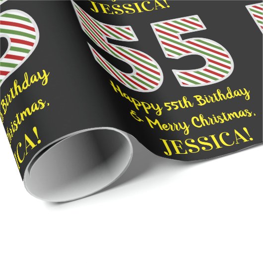 ハッピー55誕生日&メリークリスマス,名前をカスタムする ラッピングペーパー (ロールコーナー)