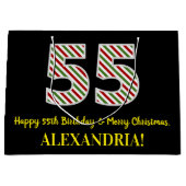 ハッピー55誕生日&メリークリスマス，名前をカスタムする ラージペーパーバッグ (正面)