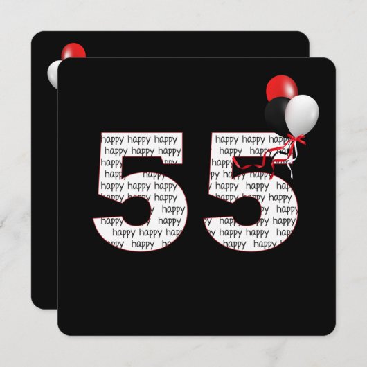 ハッピー55th誕生日オンブラック招待状 招待状 (正面/裏面)