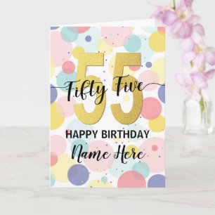 ハッピー55th誕生日パステルレインボー金ゴールドウーマン カード