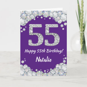 ハッピー55th誕生日パープル&シルバーグリッターカード カード