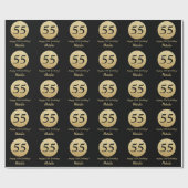 ハッピー55th誕生日ブラックアンド金ゴールドグリッター ラッピングペーパー (フラット)