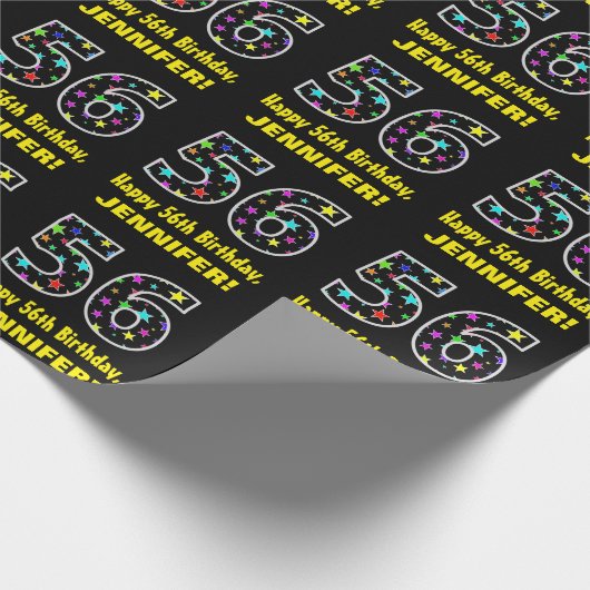 ハッピー56誕生日、おもしろいカラフル星パターン56 ラッピングペーパー (角)