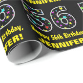 ハッピー56誕生日、おもしろいカラフル星パターン56 ラッピングペーパー (ロールコーナー)