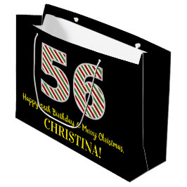 ハッピー56誕生日&メリークリスマス，名前をカスタムする ラージペーパーバッグ