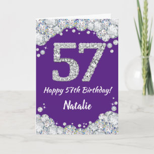 ハッピー57誕生日パープル&シルバーグリッターカード カード