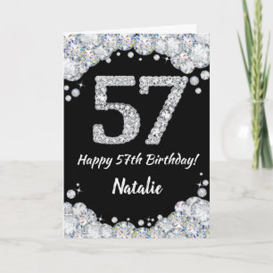 ハッピー57誕生日ブラック&シルバーグリッターカード カード