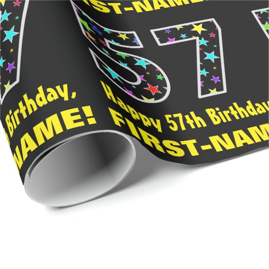 ハッピー57誕生日、おもしろいカラフルスターパターン57 ラッピングペーパー (ロールコーナー)