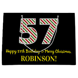 ハッピー57誕生日&メリークリスマス，名前をカスタムする ラージペーパーバッグ