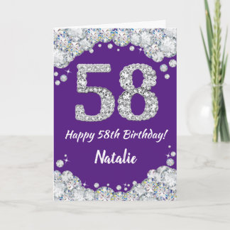 ハッピー58誕生日パープル&シルバーグリッターカード カード
