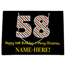 ハッピー58誕生日&メリークリスマス，名前をカスタムする ラージペーパーバッグ