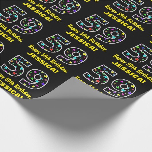 ハッピー59誕生日、おもしろいカラフルスターパターン59 ラッピングペーパー (角)