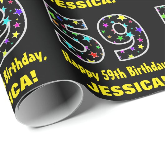 ハッピー59誕生日、おもしろいカラフルスターパターン59 ラッピングペーパー (ロールコーナー)