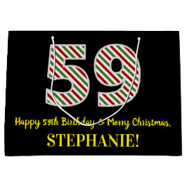 ハッピー59誕生日&メリークリスマス，名前をカスタムする ラージペーパーバッグ