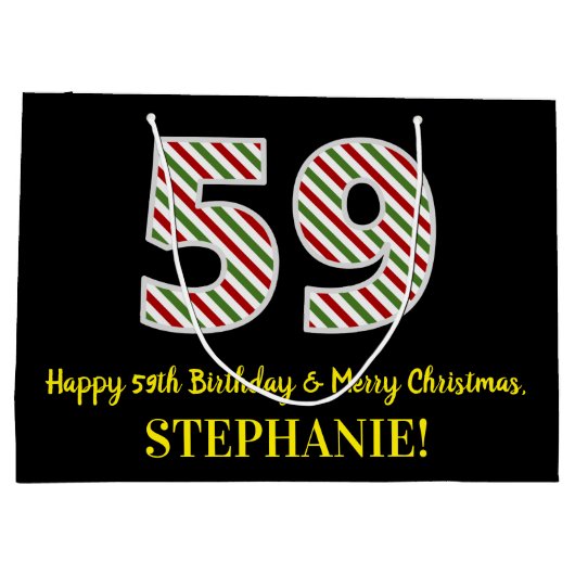 ハッピー59誕生日&メリークリスマス,名前をカスタムする ラージペーパーバッグ (裏面)