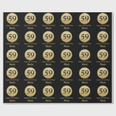 ハッピー59th誕生日ブラックアンド金ゴールドグリッター ラッピングペーパー (フラット)