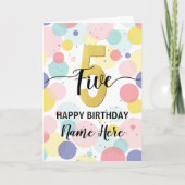 ハッピー5th誕生日パステルレインボー金ゴールドガール カード (正面)