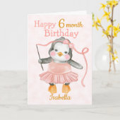 ハッピー6カ月誕生日バレリナピンク カード (黄色い花)