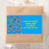 ハッピー6誕生日住所 シール、青&黄 ラベル (インサイチュ)