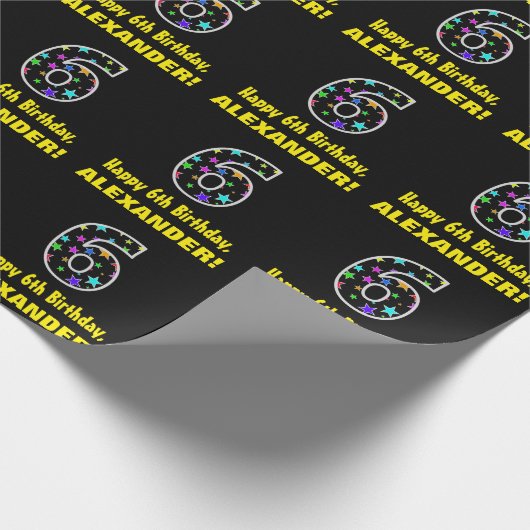 ハッピー6誕生日、おもしろいカラフルスターパターン6 ラッピングペーパー (角)