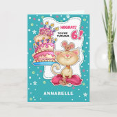 ハッピー6誕生日。名前をカスタムするおもしろい子猫とネズミ カード (正面)