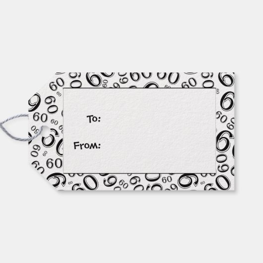 ハッピー60番目の誕生日番号パターン黒/白 ギフトタグ (裏面横)