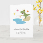 ハッピー60誕生日かわいい漫画の恐竜魚釣り カード (黄色い花)