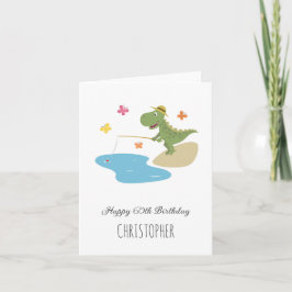 ハッピー60誕生日かわいい漫画の恐竜魚釣り カード