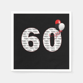 ハッピー60誕生日オンブラック スタンダードカクテルナプキン