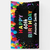 ハッピー60誕生日カラフルバルーン紙吹雪 横断幕 (縦)
