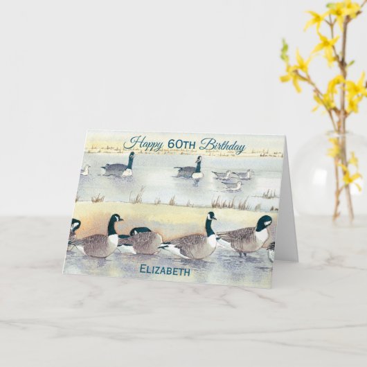 ハッピー60誕生日グースバードアートウォーターカラーカード カード (黄色い花)