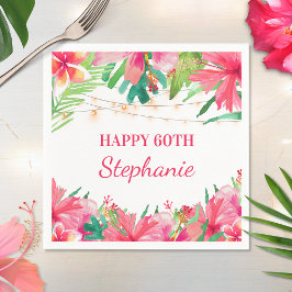 ハッピー60誕生日トロピカルストリングライトハワイアン スタンダードカクテルナプキン