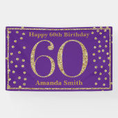 ハッピー60誕生日バナーパープル&金ゴールドグリッター 横断幕 (横)