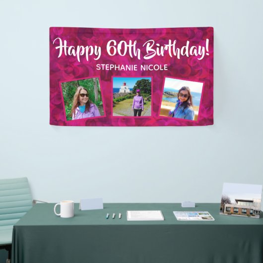 ハッピー60誕生日ピンクパーソナライズされた写真 横断幕 (トレードショー)