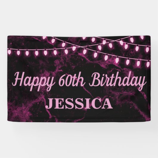 ハッピー60誕生日ピンクライトブラック 横断幕 (横)