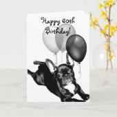 ハッピー60誕生日フランスのブルドッググリーティングカード カード (黄色い花)