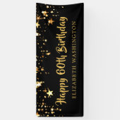 ハッピー60誕生日ブラック金ゴールド星またはテキスト 横断幕 (縦)