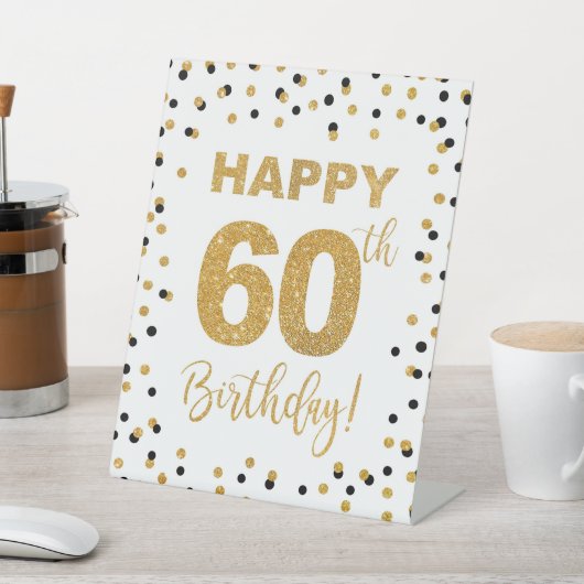 ハッピー60誕生日ブラック&金ゴールドペデスタルサイン 台座サイン (インサイチュ)