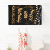 ハッピー60誕生日ライト金ゴールドブラック垂直 横断幕 (インサイチュ)