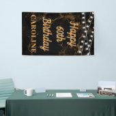 ハッピー60誕生日ライト金ゴールドブラック垂直 横断幕 (トレードショー)