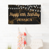 ハッピー60誕生日ライト金ゴールドブラック 横断幕 (インサイチュ)