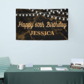 ハッピー60誕生日ライト金ゴールドブラック 横断幕 (トレードショー)