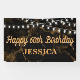 ハッピー60誕生日ライト金ゴールドブラック 横断幕