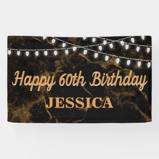 ハッピー60誕生日ライト金ゴールドブラック 横断幕 (横)