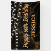 ハッピー60誕生日ライト金ゴールドブラック 横断幕 (縦)