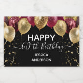 ハッピー60誕生日レッドと金ゴールドきらめくワインラ スパークリングワインラベル (シングルラベル)