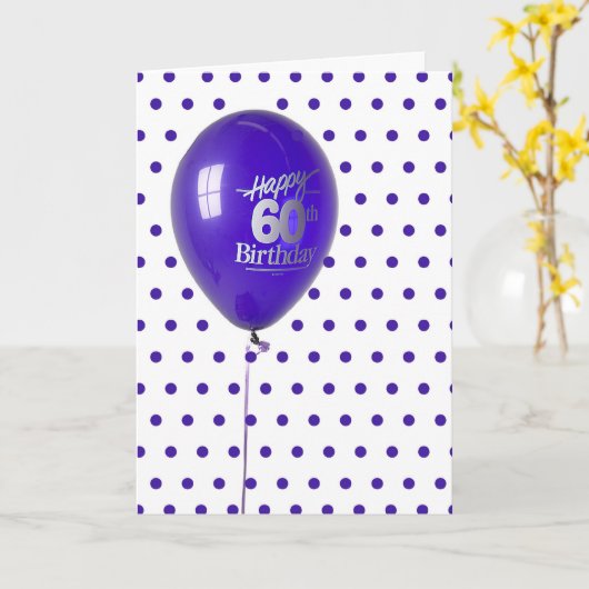 ハッピー60誕生日紫の風船とドット カード (黄色い花)