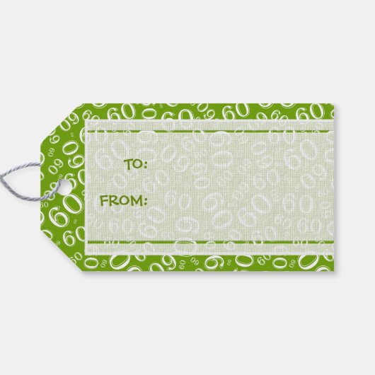 ハッピー60誕生日緑/白の数字パターン ギフトタグ (裏面横)