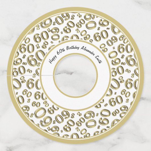 ハッピー60誕生日金ゴールドとホワイトナンバーテーマ ワイングラスタグ (正面)